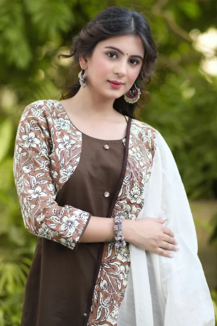 BEAUTIFUL COFFEE BROWN COTTON KURTA PANT SET - DUPATTA OPTIONAL